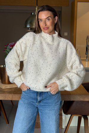 Sonya Cream Speckled Sequin Knit Jumper
