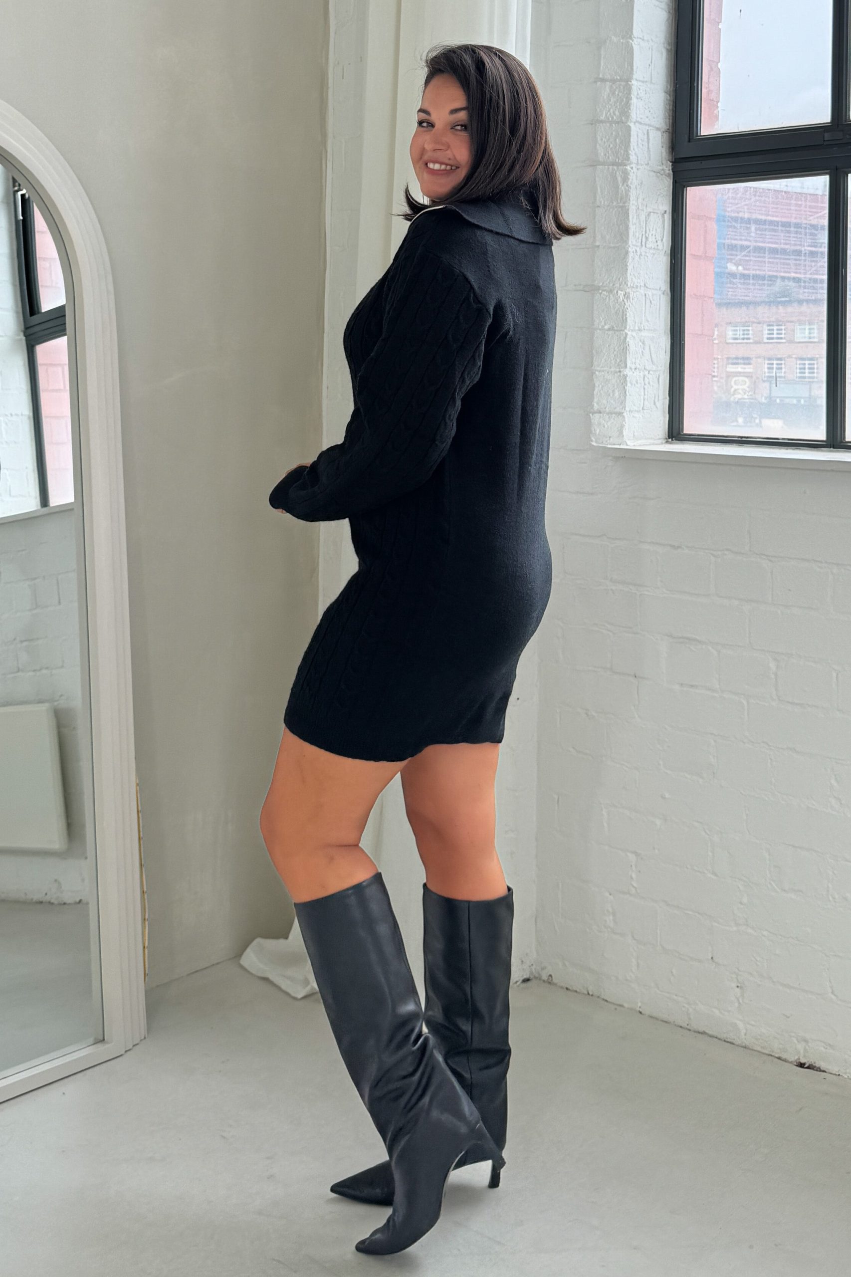 Hayes 1/4 Zip Black Cable Knit Jumper Dress - Image 7