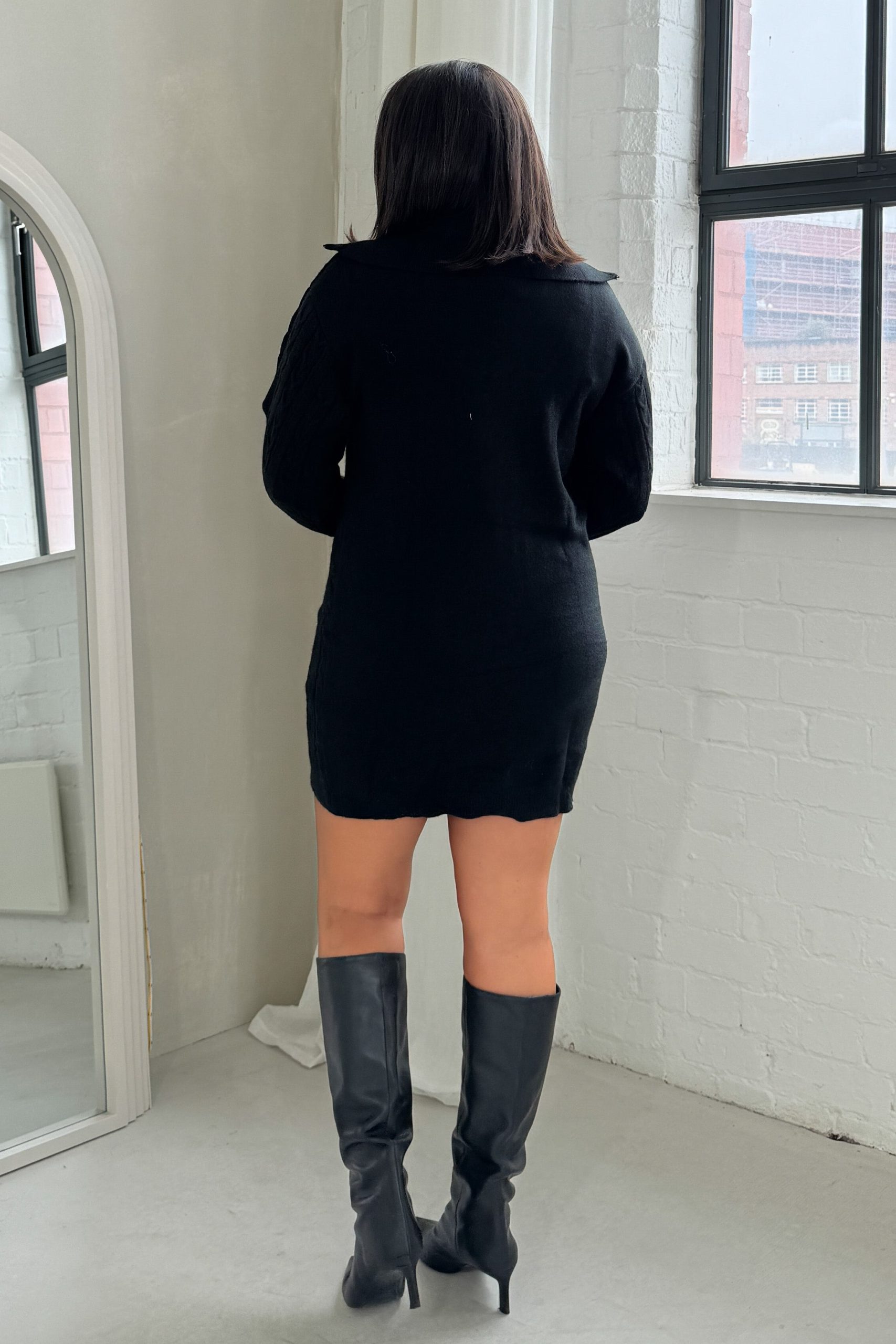 Hayes 1/4 Zip Black Cable Knit Jumper Dress - Image 9