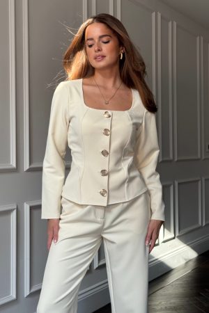 Archer Square Neck Long Sleeve Jacket Cream