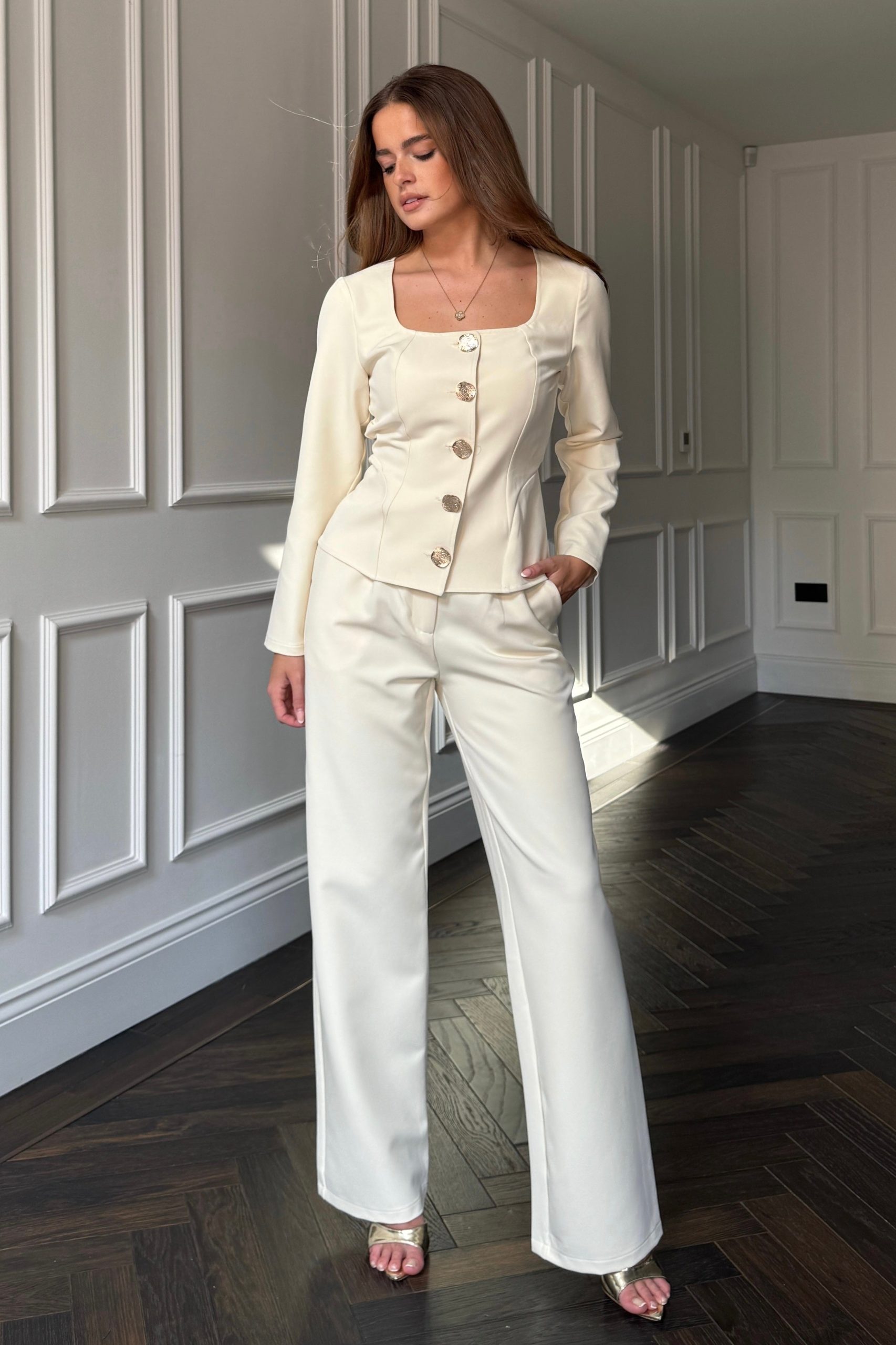 Archer Square Neck Long Sleeve Jacket Cream - Image 2