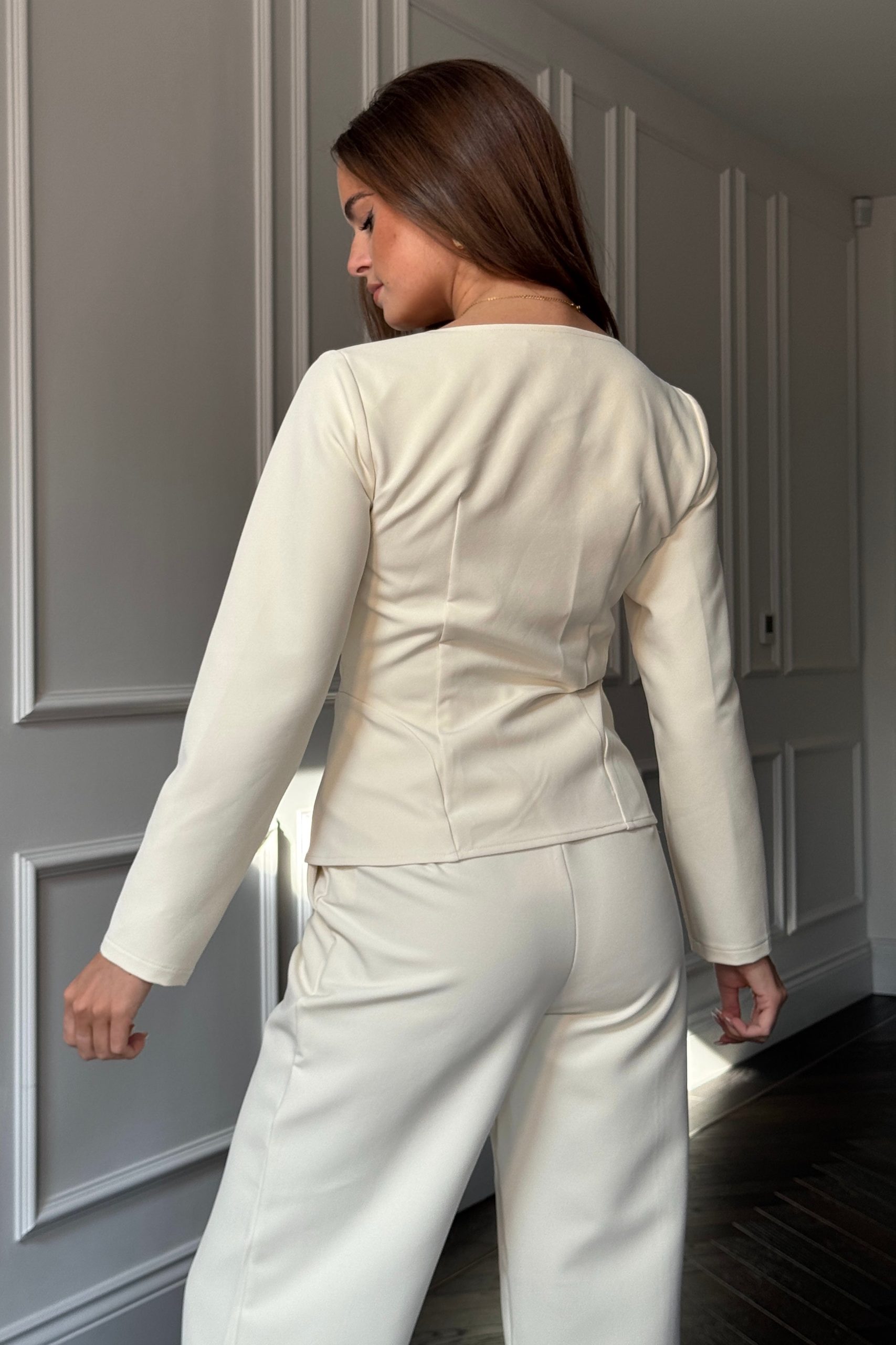 Archer Square Neck Long Sleeve Jacket Cream - Image 4