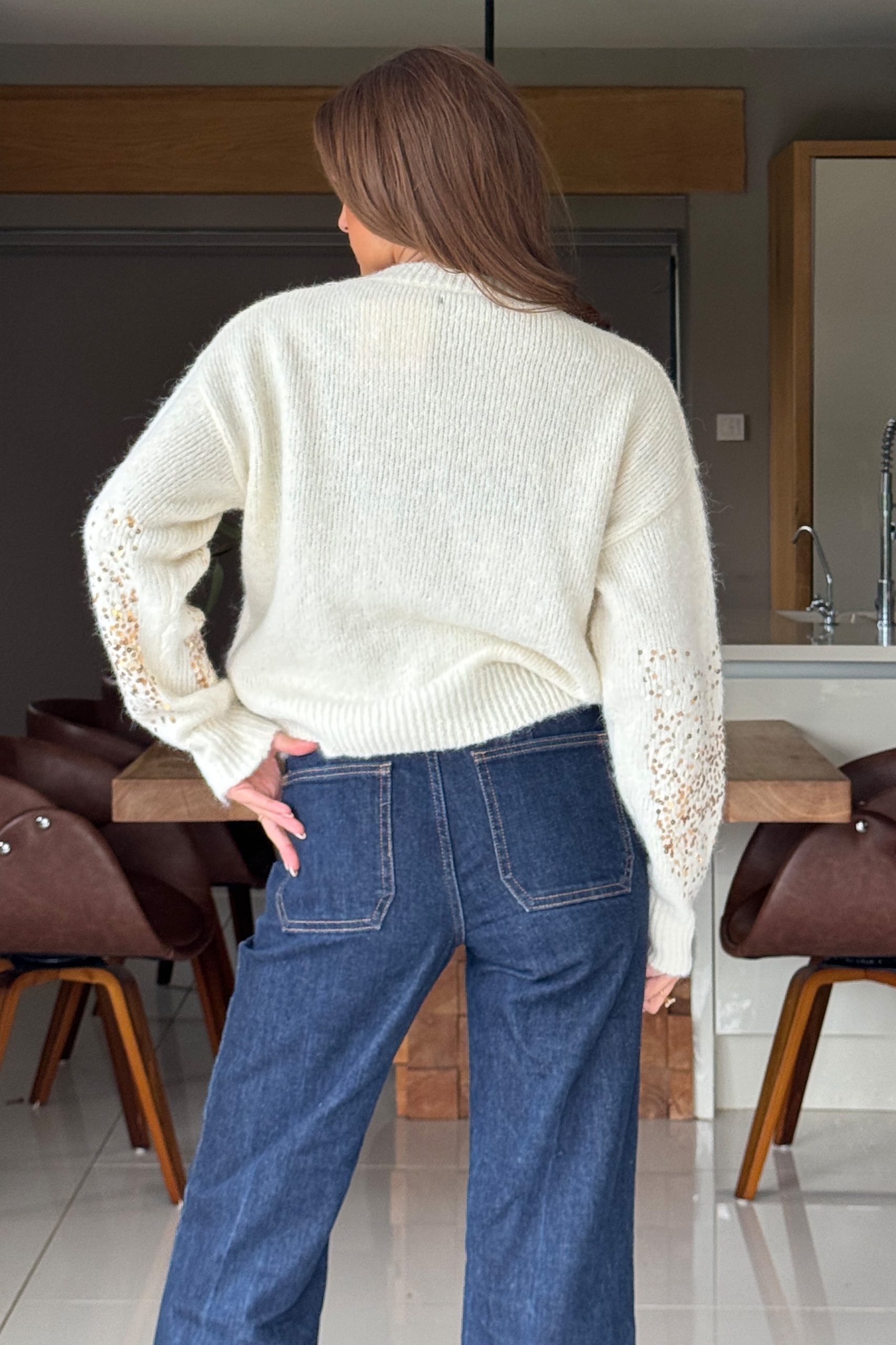 Hina Sequin Knit Jumper Cream - Image 6