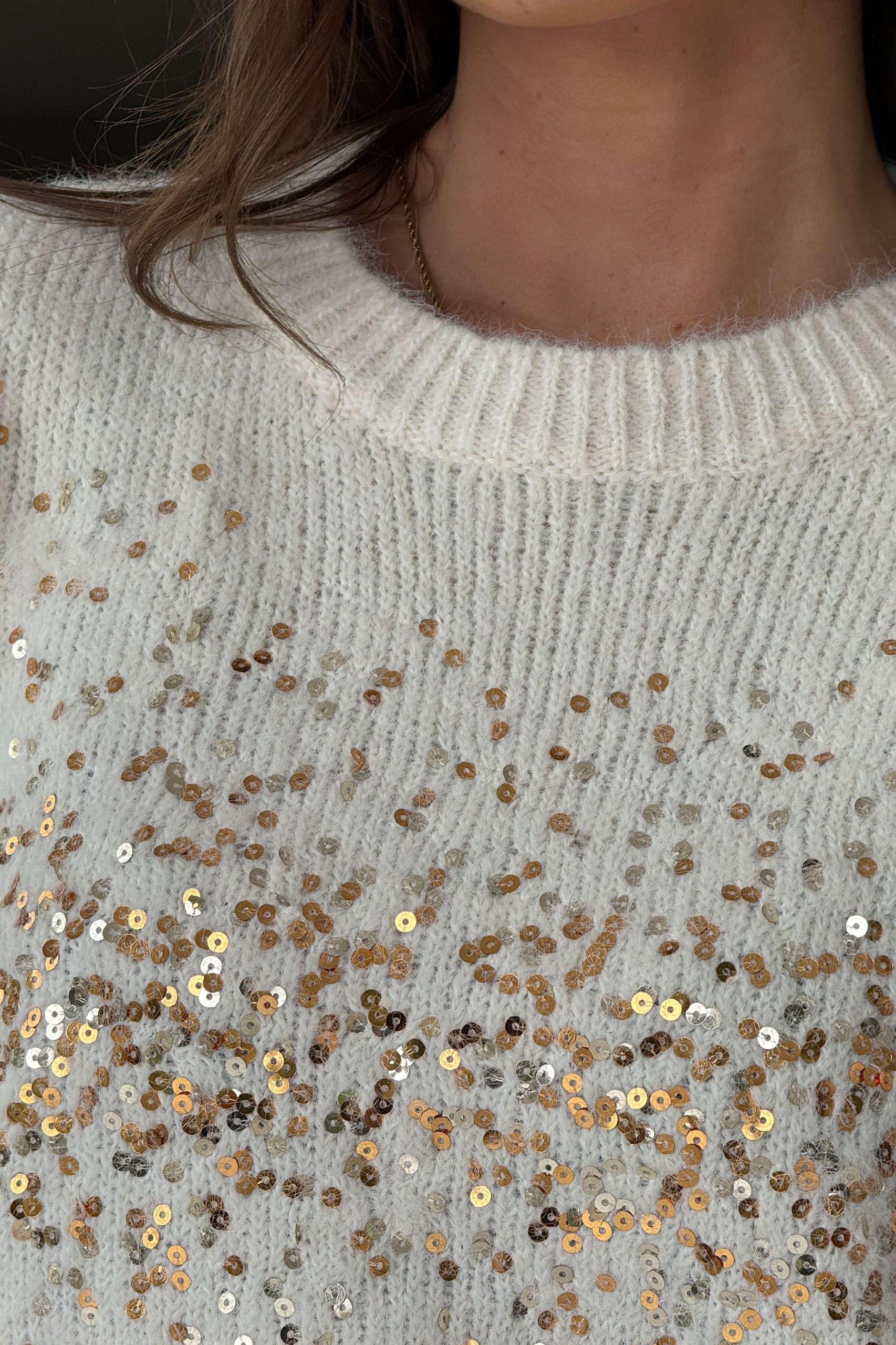 Hina Sequin Knit Jumper Cream - Image 3