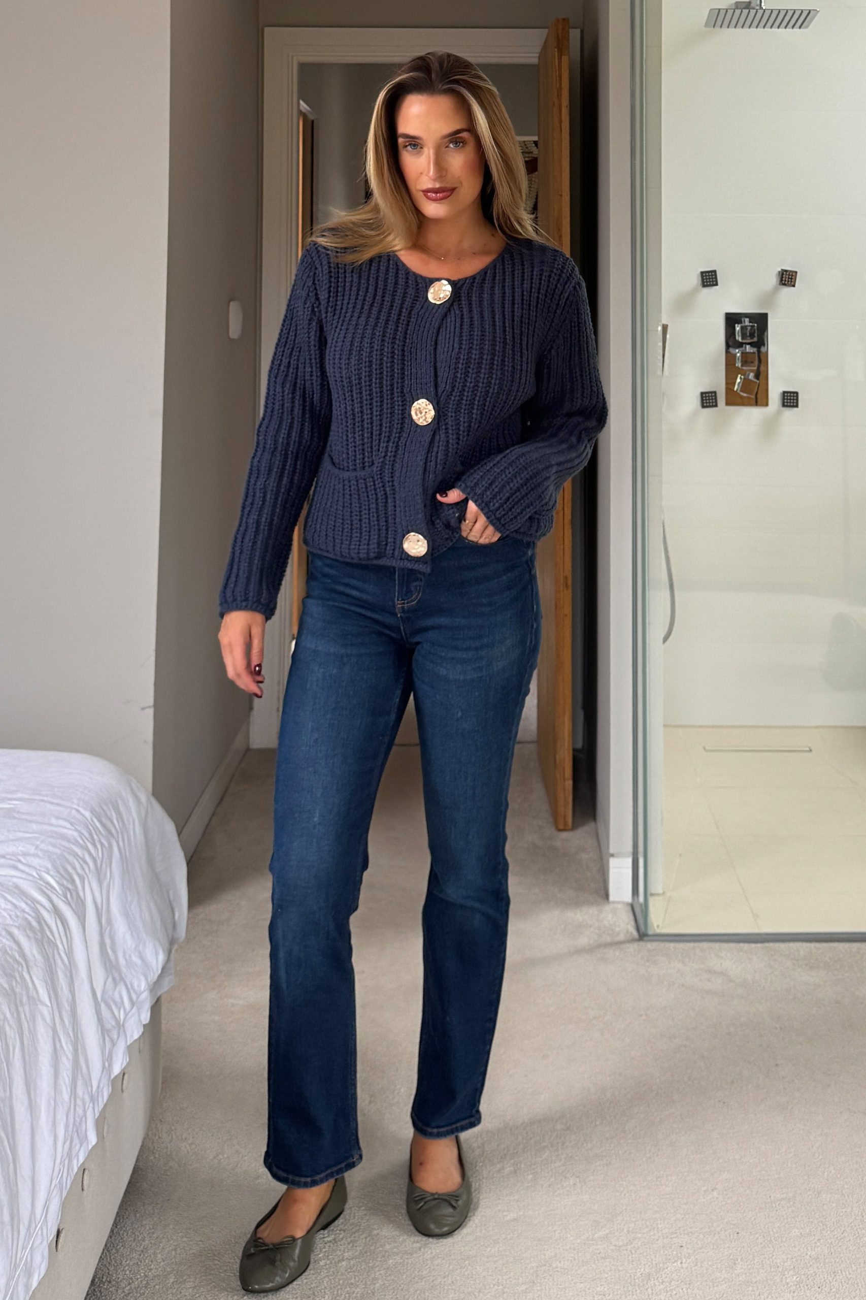 Kelbie Chunky Knit Cardigan Navy - Image 3