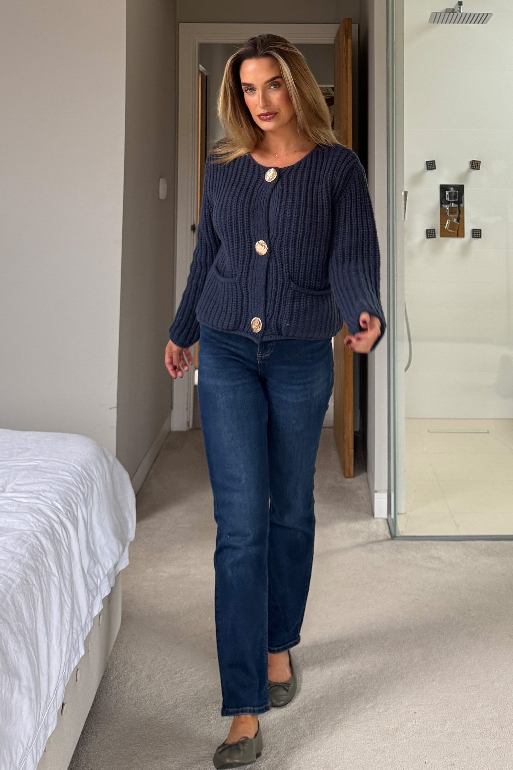 Kelbie Chunky Knit Cardigan Navy - Image 6