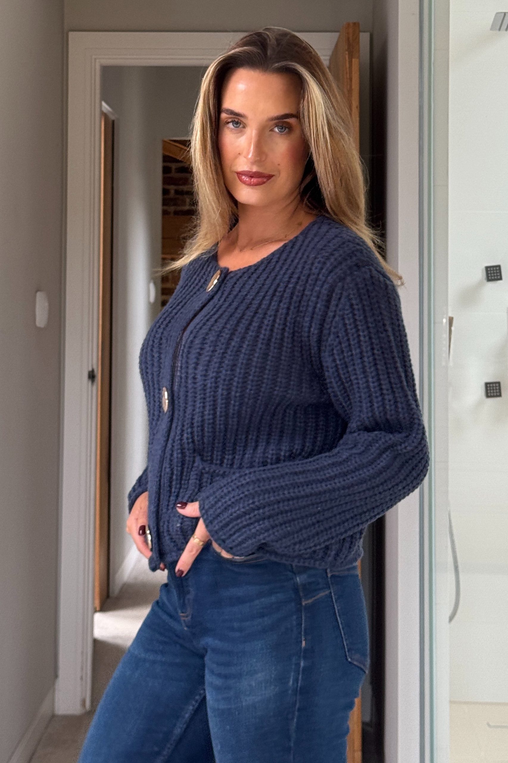 Kelbie Chunky Knit Cardigan Navy - Image 5