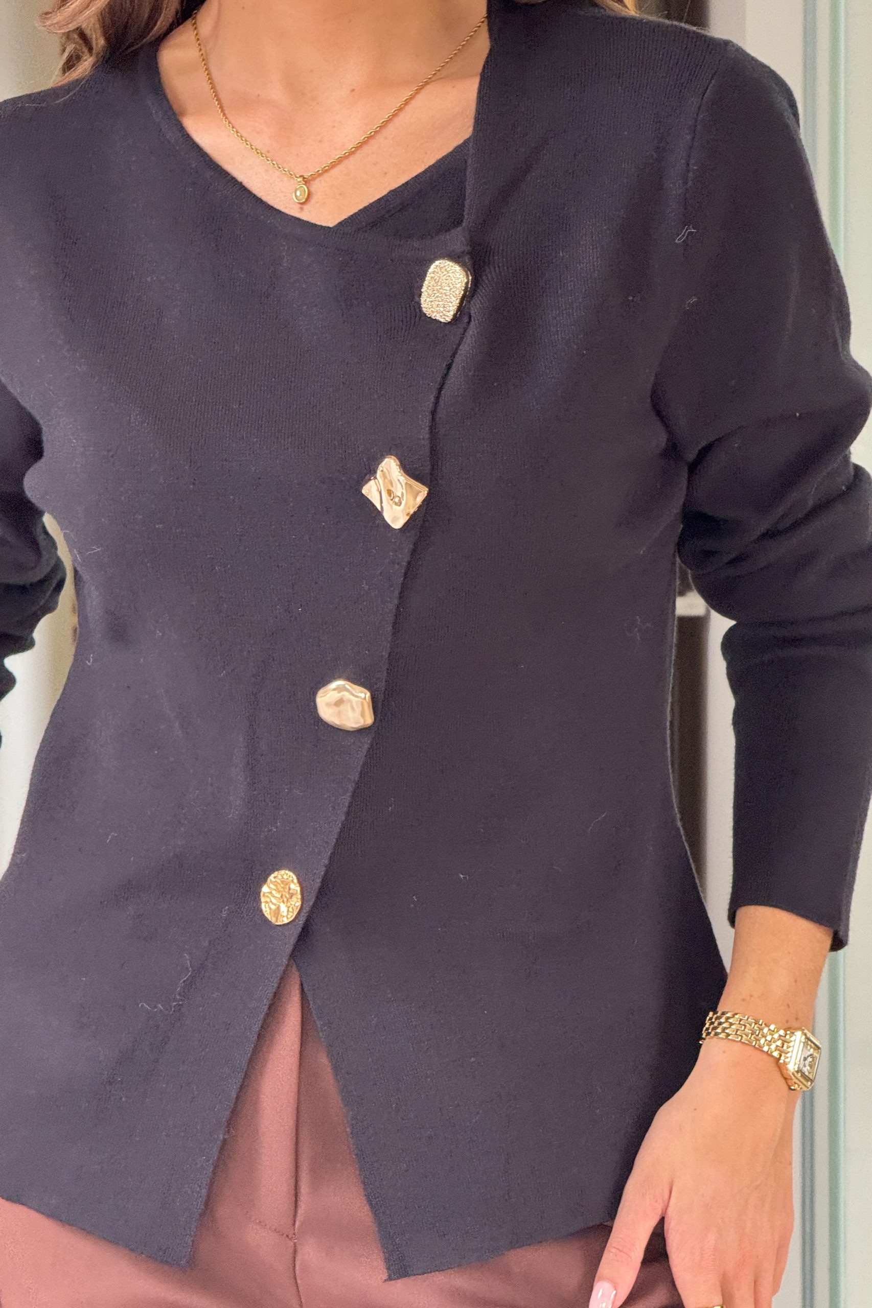 Meli Asymmetric Neckline Jumper Black - Image 2