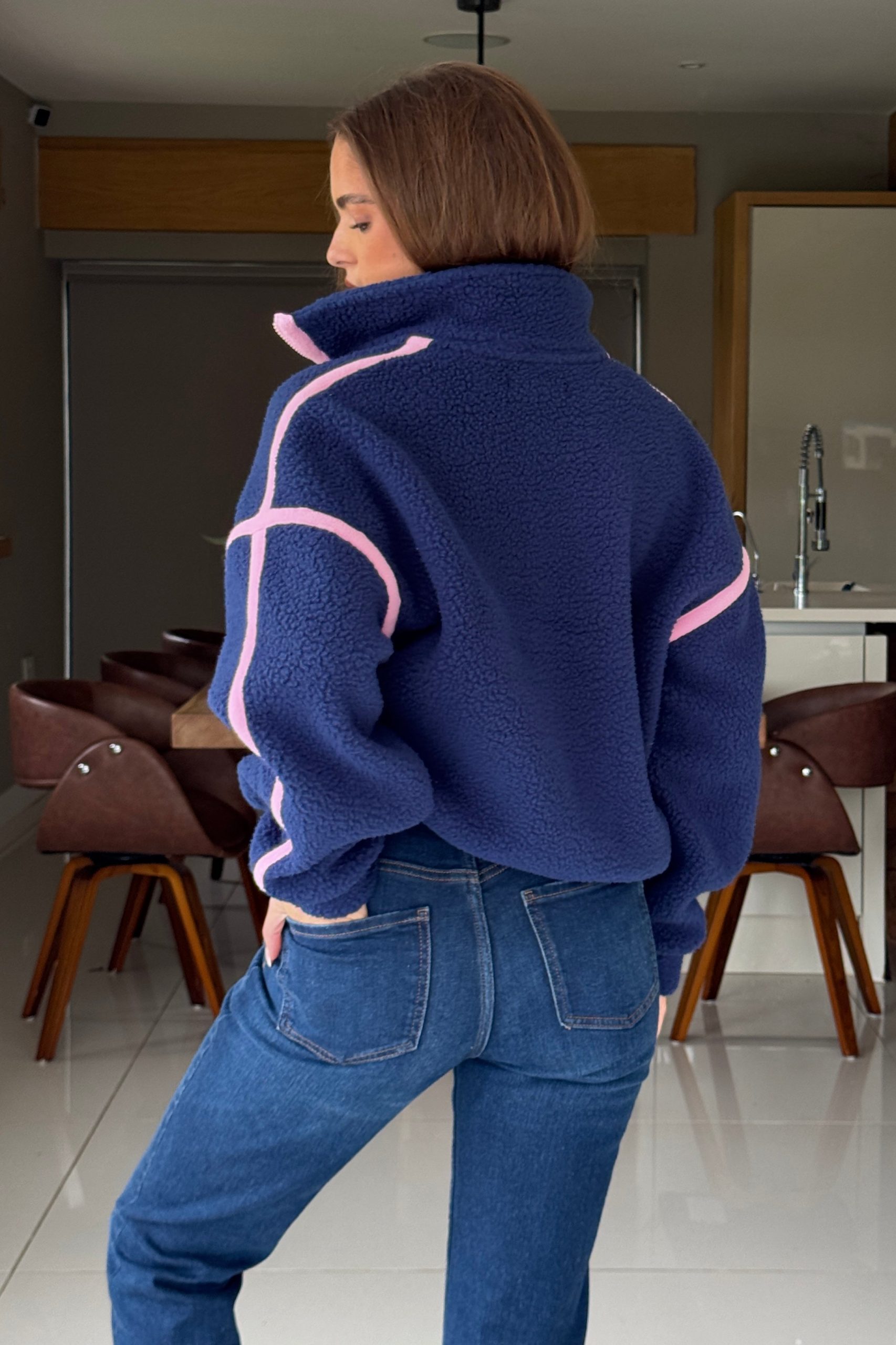 Lulu Contrast Binding 1/4 Zip Fleece Navy - Image 6