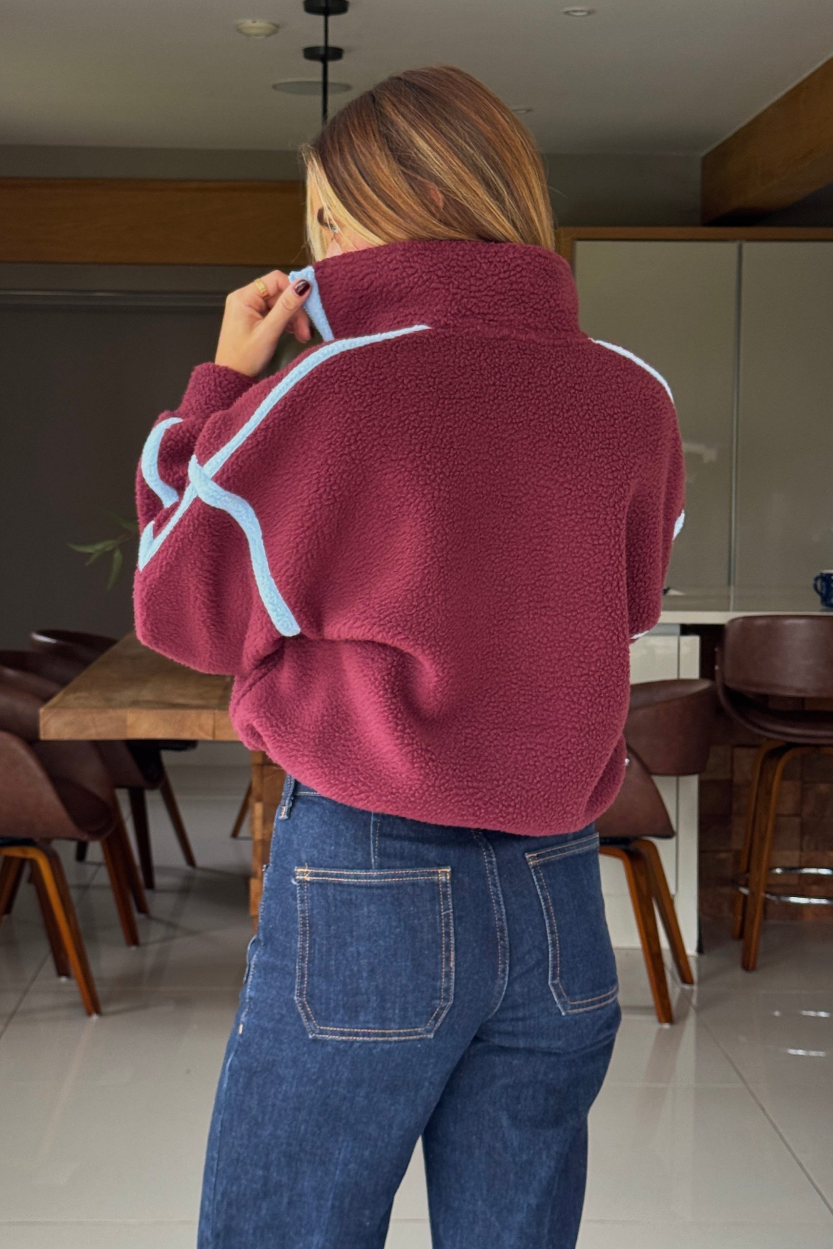 Lulu Contrast Binding 1/4 Zip Fleece Plum - Image 5